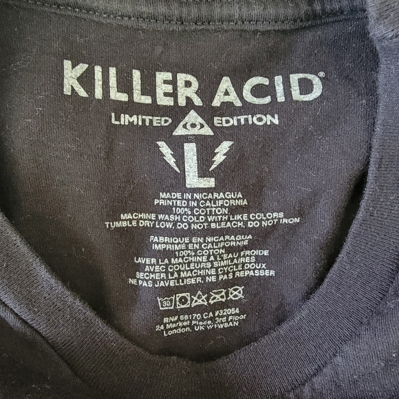 Killer Acid Black Graphic Print T Shirt Neon Please Prevent Bad Vibes Size L - Picture 5 of 7